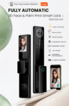 Cerradura Inteligente Tediton-H01 (Al.Aluminio Bt. Litio) 7en1 Facial 3D / Palma / Huella / Audio Intercomunicador